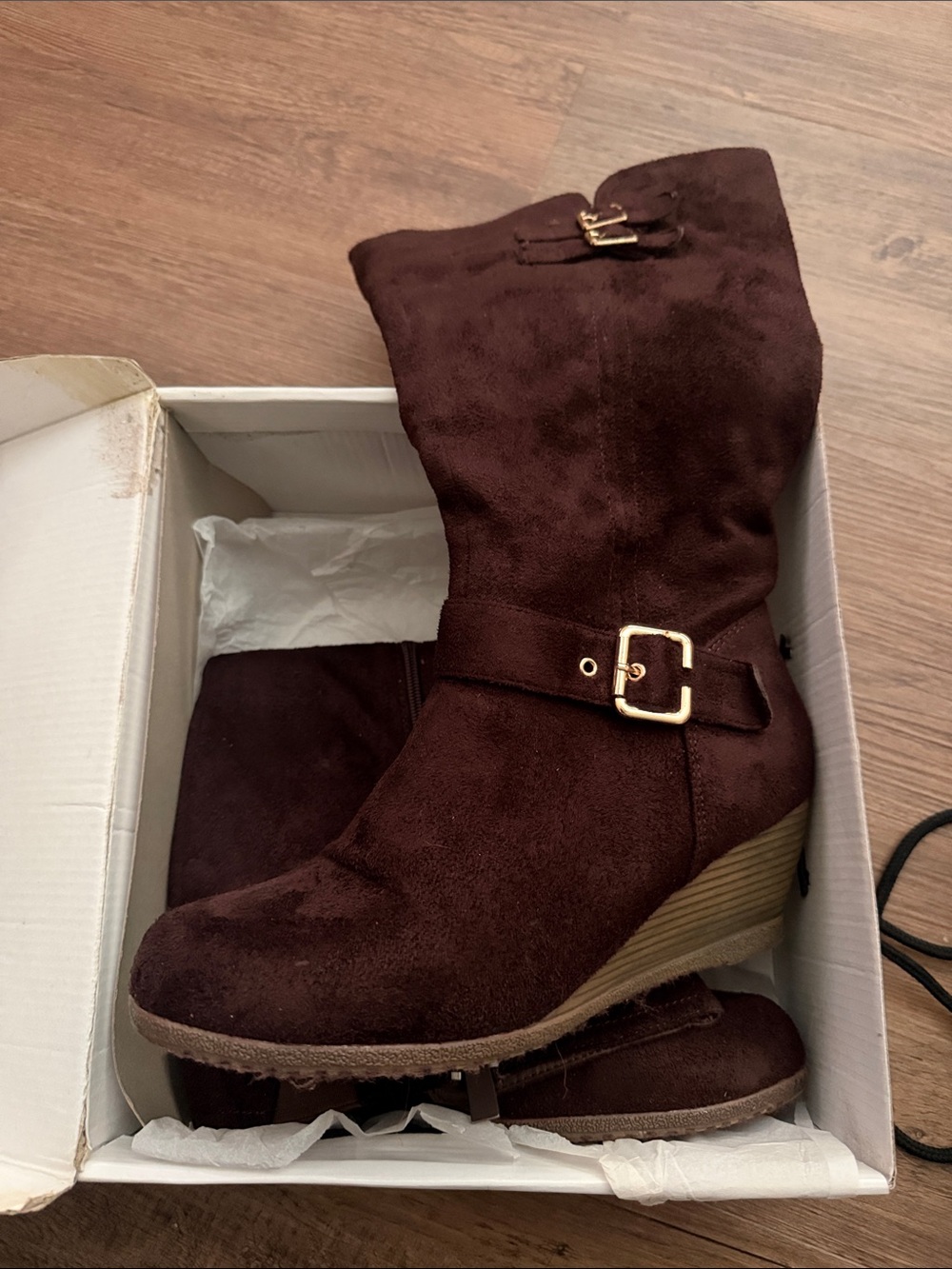 Women's Wedge Mid-Calf Boots in Dark Brown